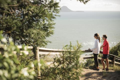 Couple looking out at coastal view