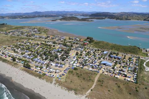 Aerial view of Ohope top 10 holiday park