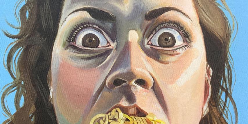 Detail of "Mi Goreng Mamae" by Tina Tangiweto (2020), oil on canvas