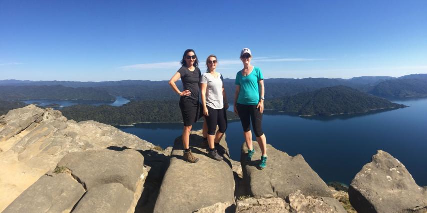 Walkers at with view over Lake Waikaremoana