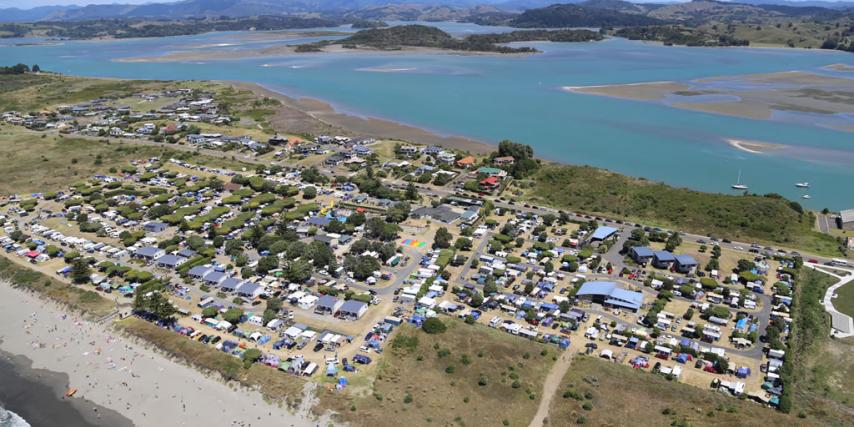 Aerial view of Ohope top 10 holiday park