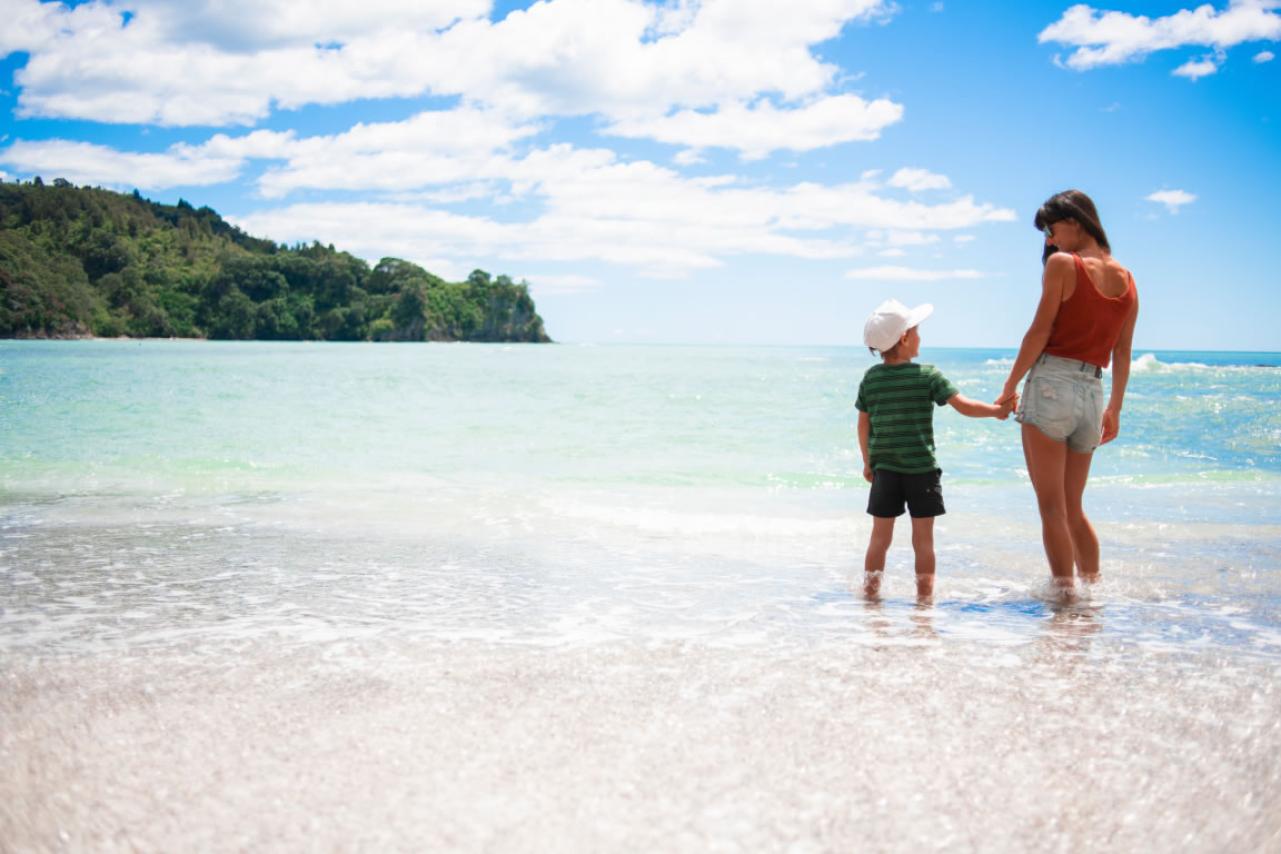 Mother and son at the beach