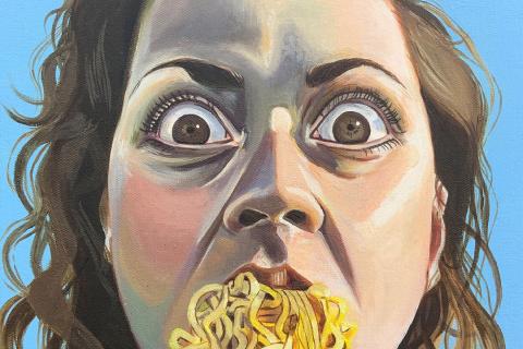 Detail of "Mi Goreng Mamae" by Tina Tangiweto (2020), oil on canvas