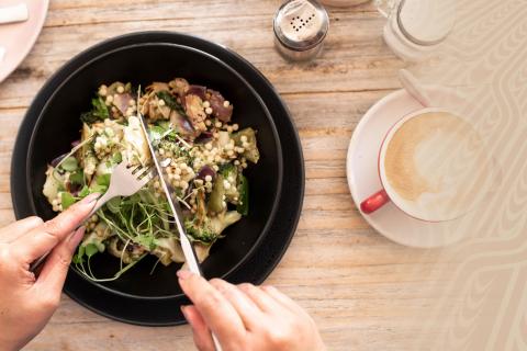 Plate of nice food and a coffee