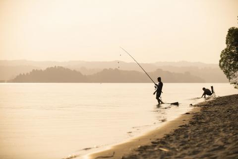 Surfcasting at Ōhiwa Harbour
