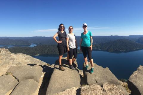 Walkers at with view over Lake Waikaremoana