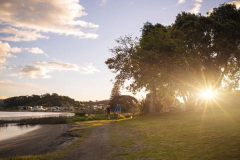 Biking at sunset on Harbourside Trail