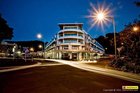 Quayside Apartments at night