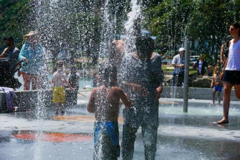 Kids having fun on the splash pad