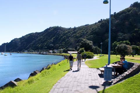 Walkers on the River Edge Walkway