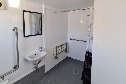 Self-contained accessible bathroom and shower